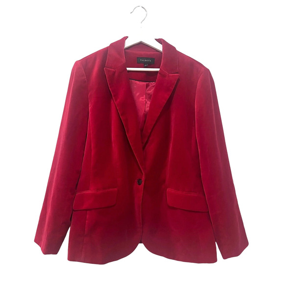 Talbots Jackets & Blazers - Talbots Women’s Red Cotton Velvet Jacket Blazer One Button Size 14